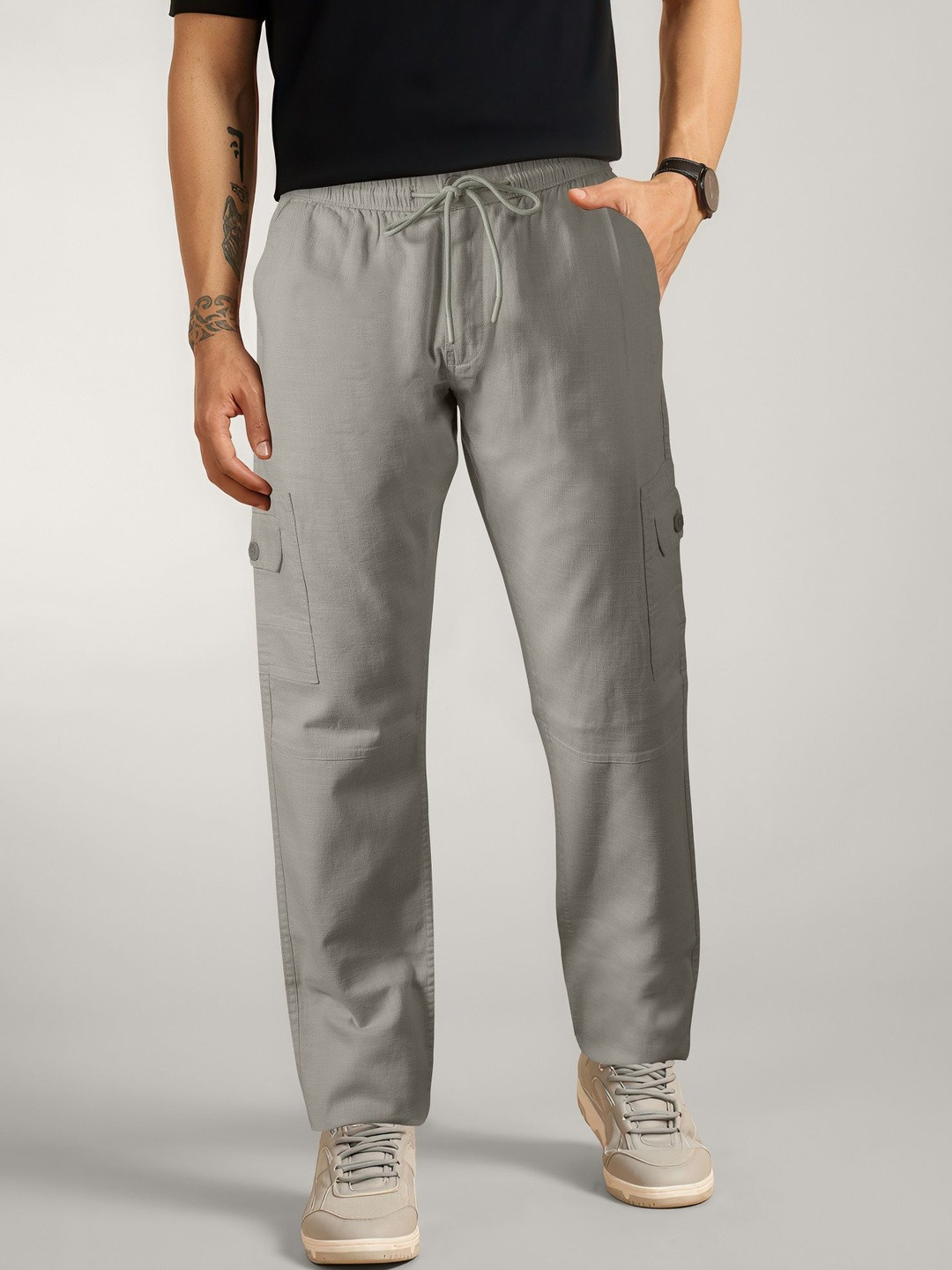 Jb Just BLACK Mid Rise Cotton Cargo Style Trousers