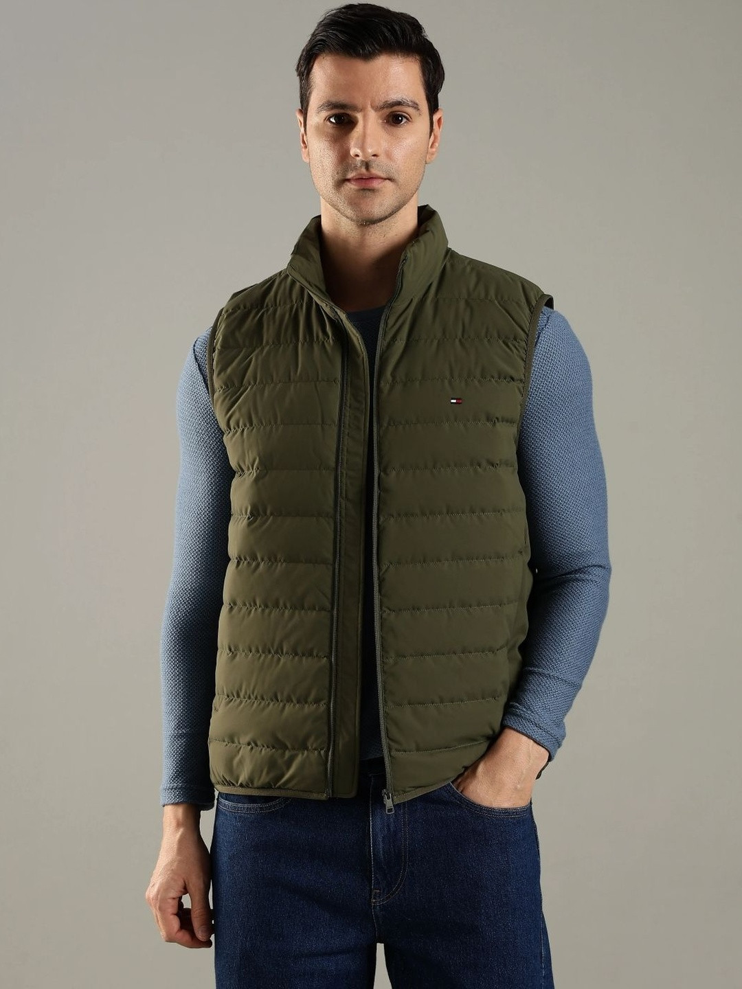 Tommy Hilfiger Men Green Quilted Regular Fit Polyester Jacket