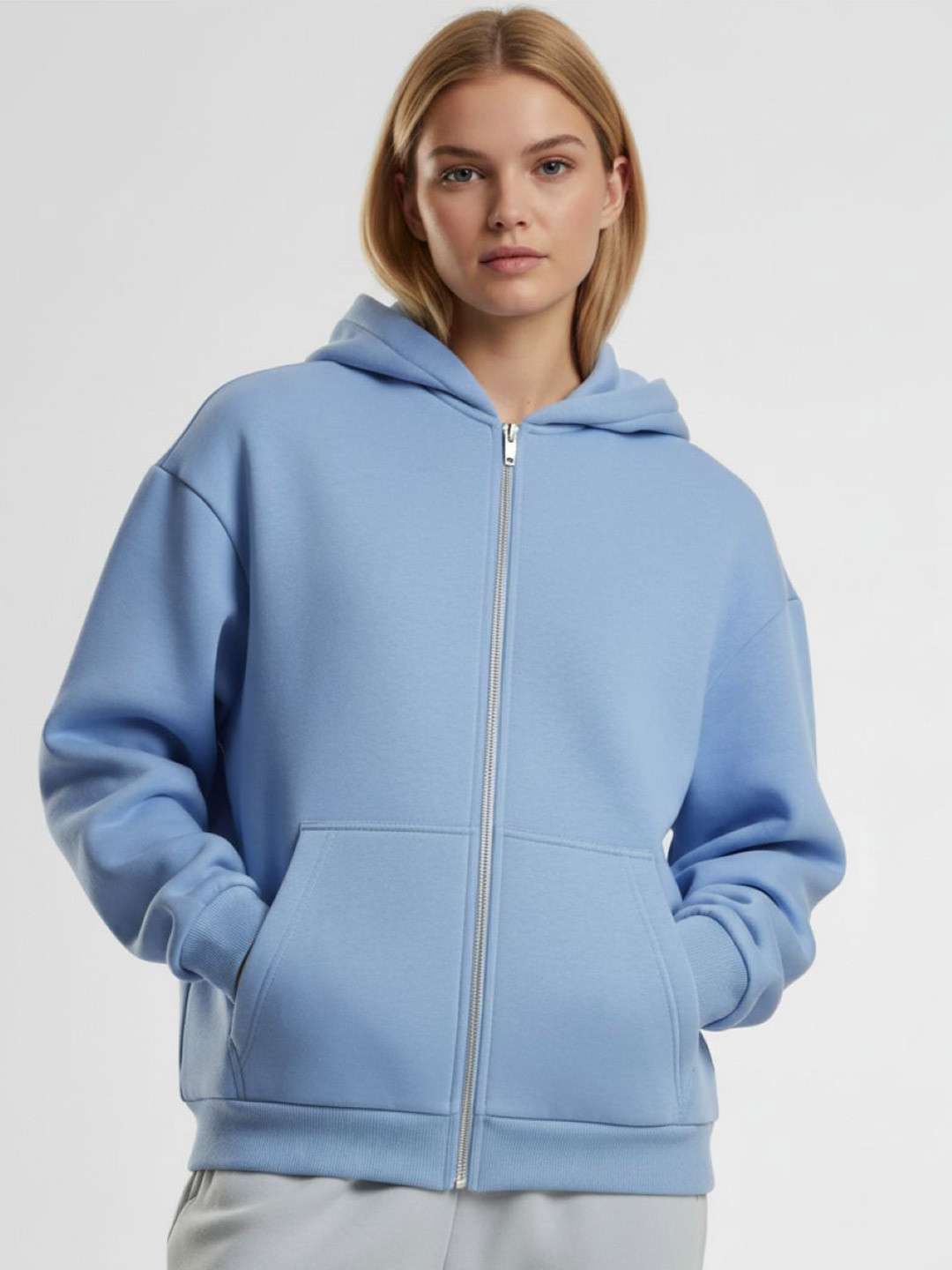Besick Women Solid Zip Hooded Sweatshirt