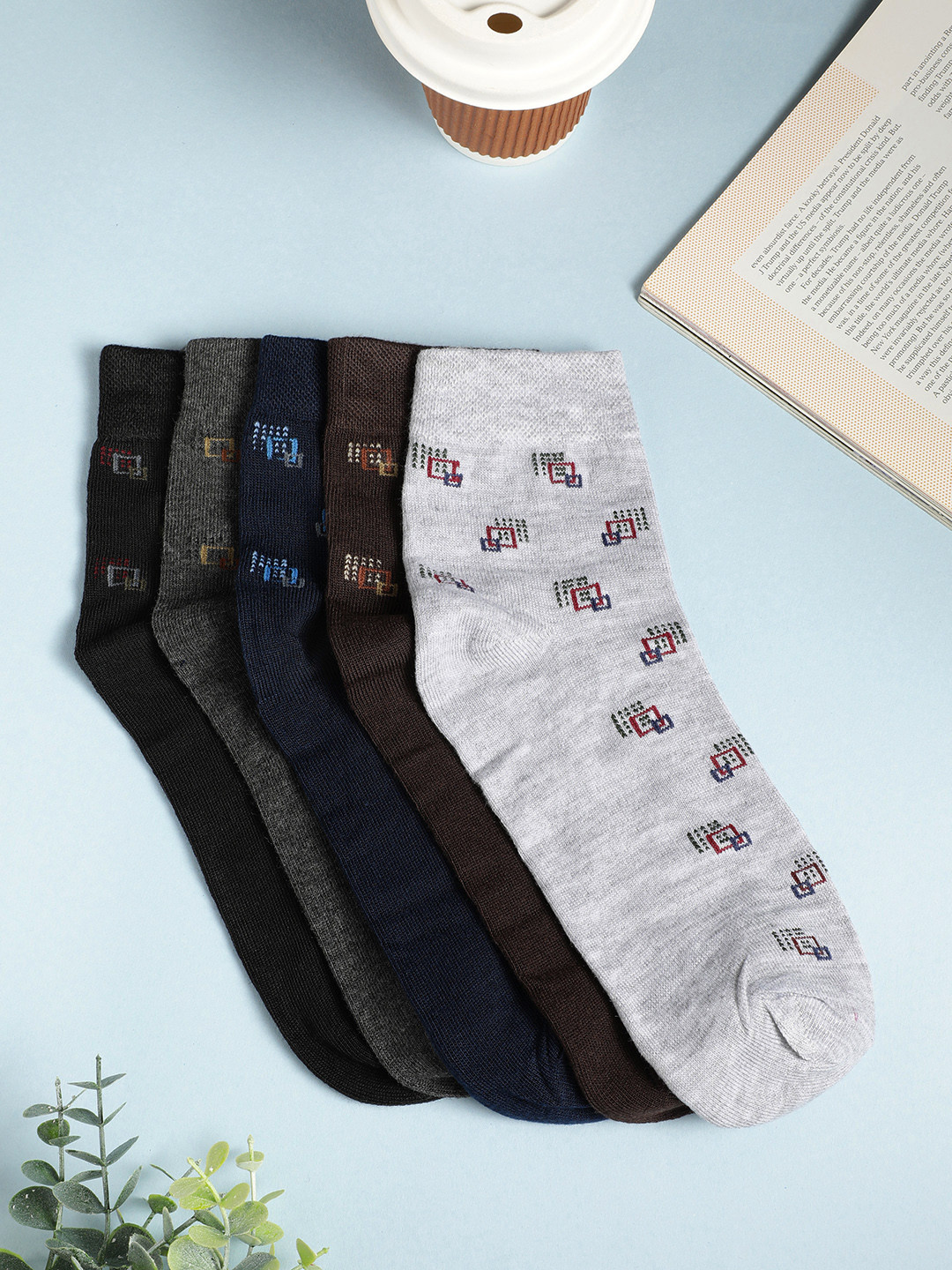 Teakwood Leathers Men Pack Of 5 Pure Cotton Patterned Above Ankle-Length Socks