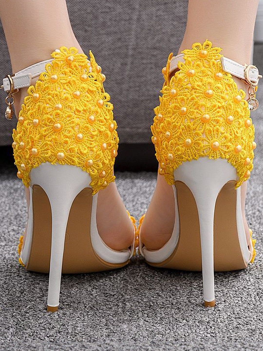 MONRSH Embroidered Ethnic -Embellished Open Toe Closed Back Stiletto Heels