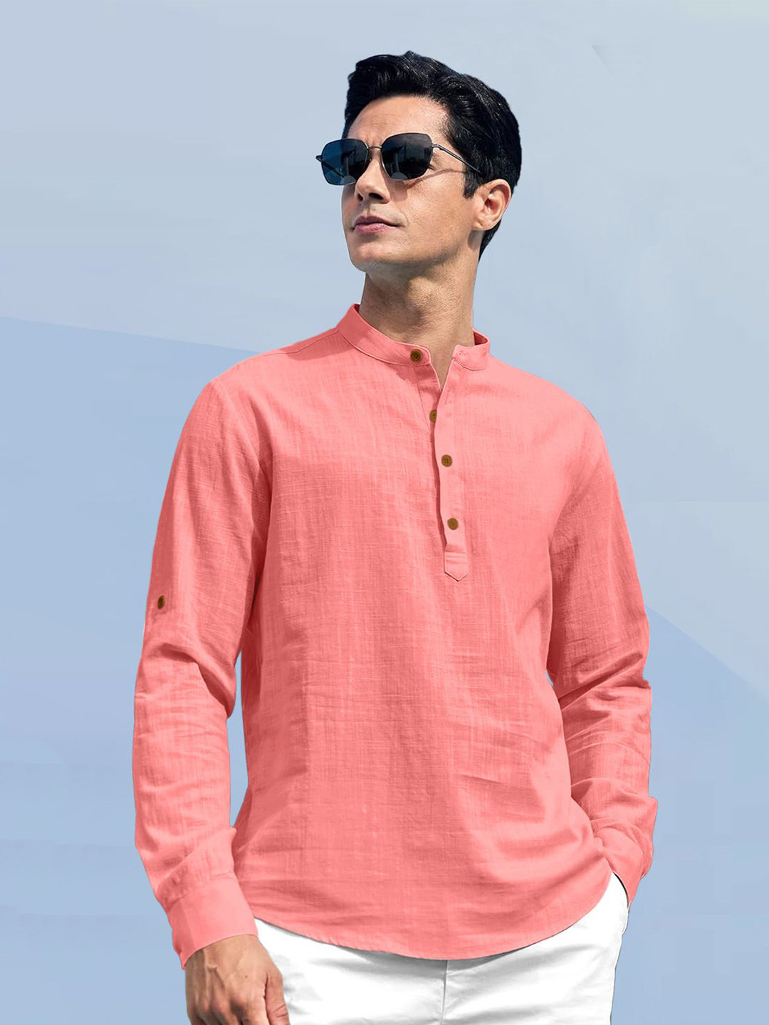ZELINCO Band Collar Long Sleeves Straight Kurta