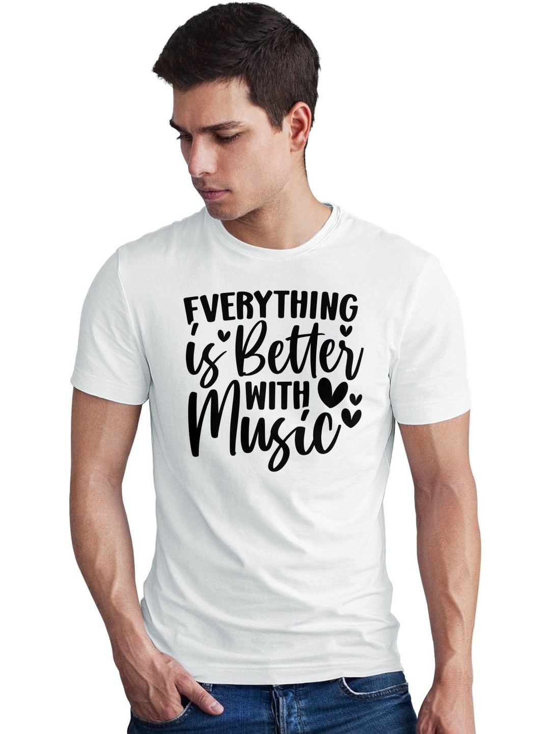 Seekbuylove Men Everything Is Better With Music Printed Bio Finish Regular Fit T-shirt