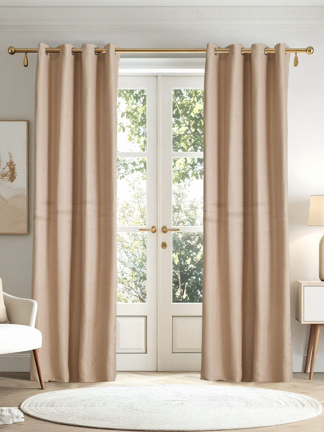 Home Centre Glimmer Dusk Adreine Brown 2 Pieces Jacquard Door Curtains