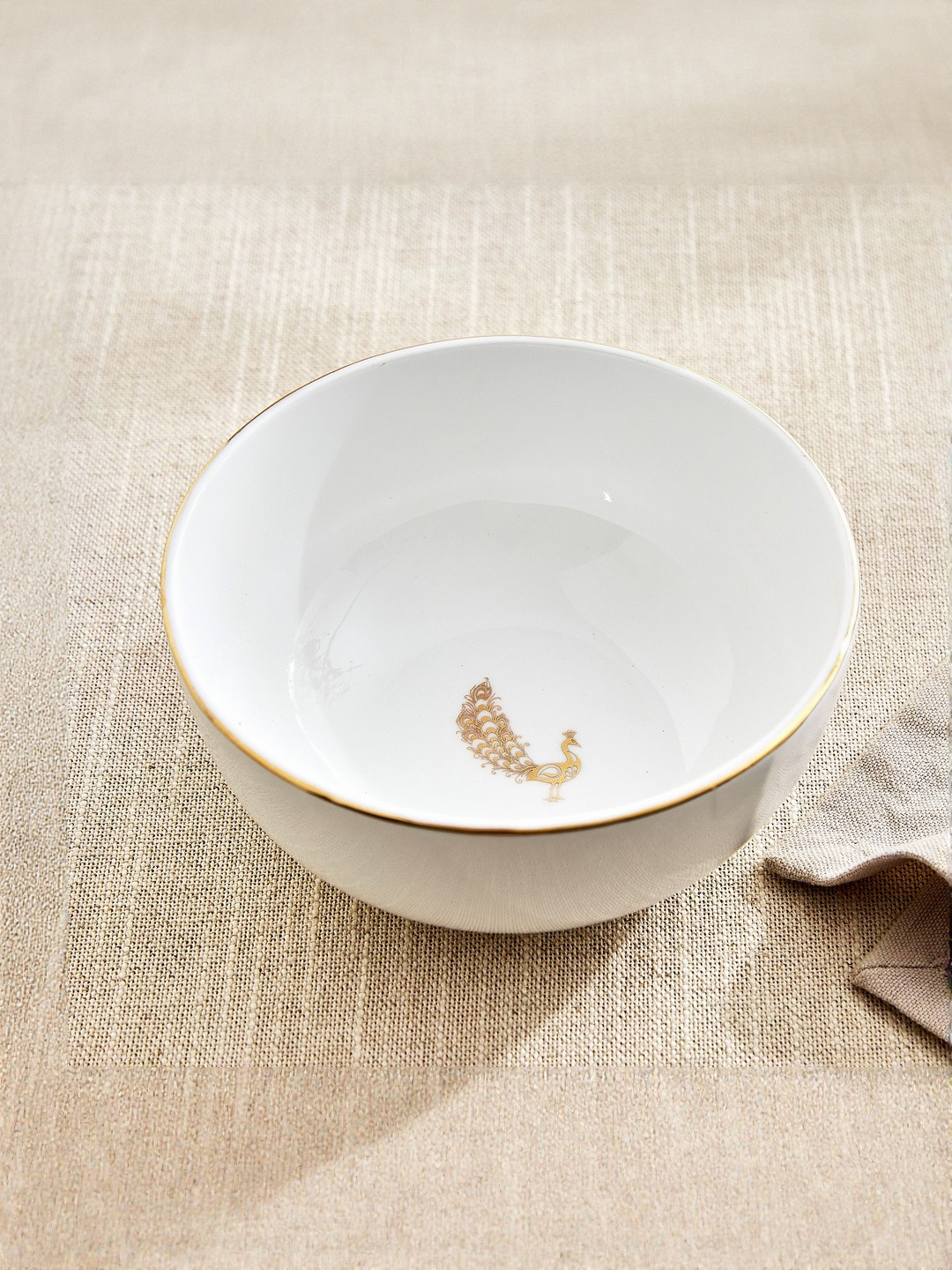 Home Centre Monara Peacock Fine China Printed Cereal Dip Bowl - 600ml