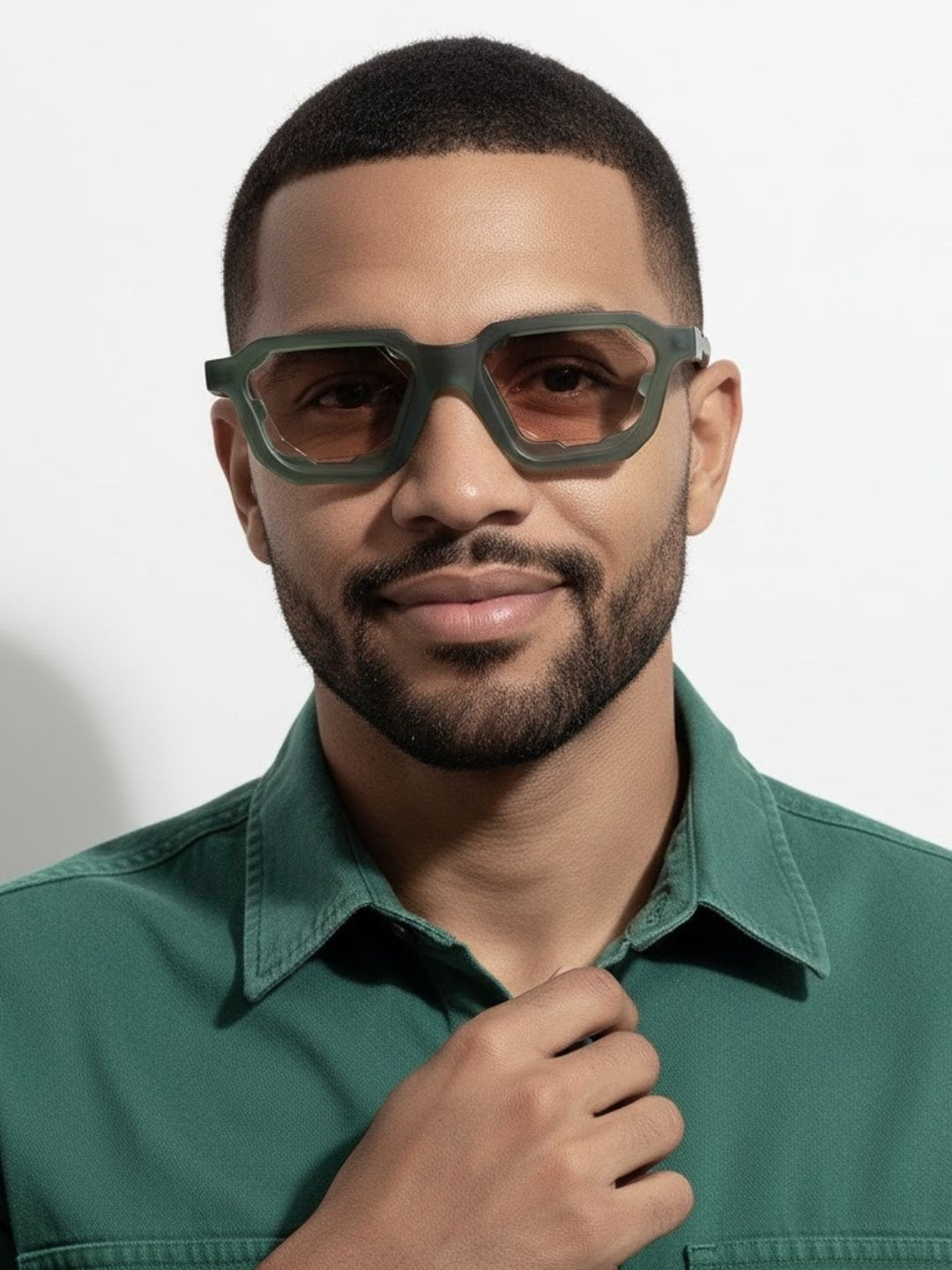 goglassic Unisex Square Sunglasses with UV Protected Lens Crystal-Green-Brown