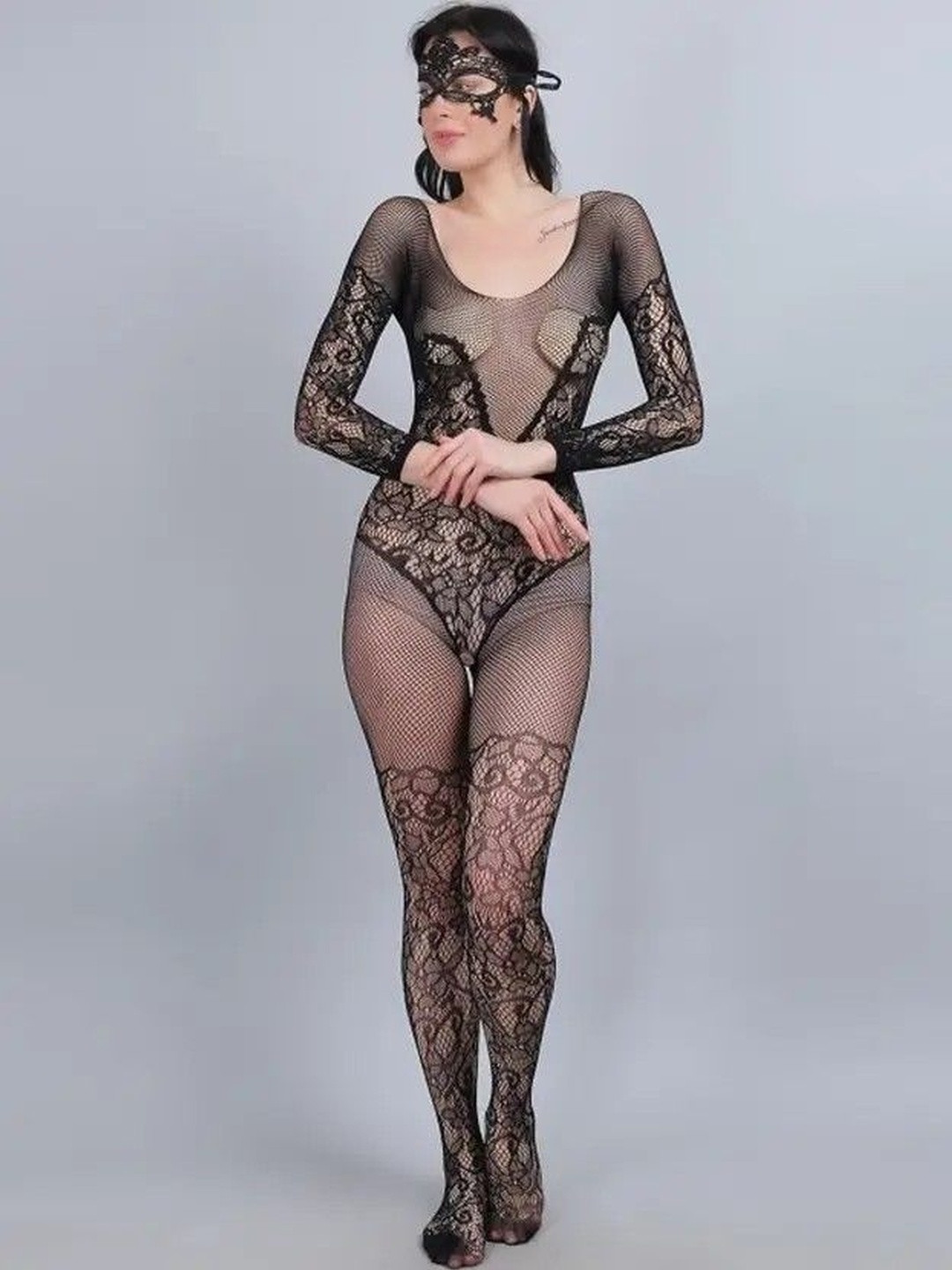 OGIMI- Ohh Give me Women Self Design Fishnet V shape body Sheered Stockings