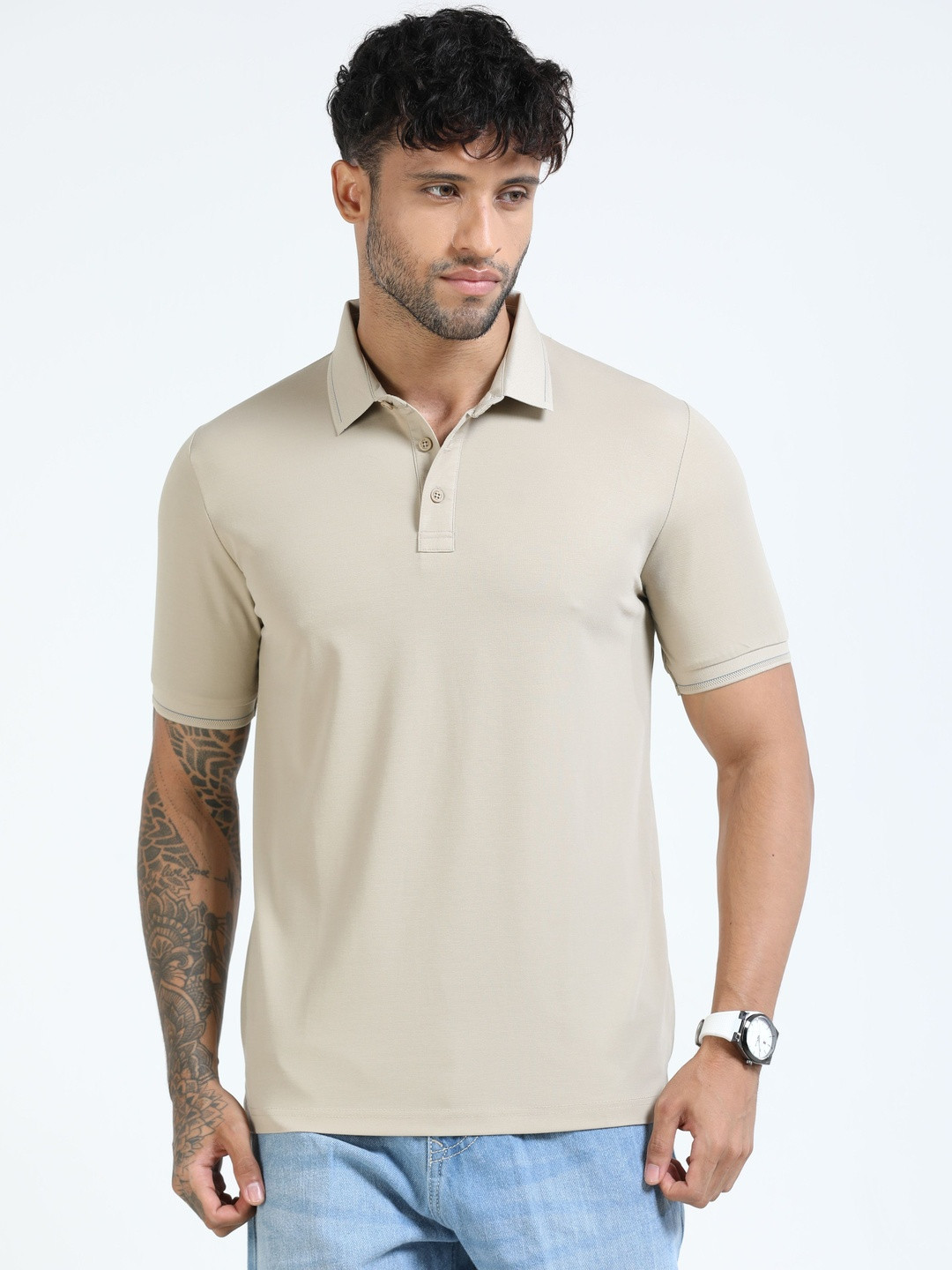 COOL COLORS Men Polo Collar Slim Fit T-shirt