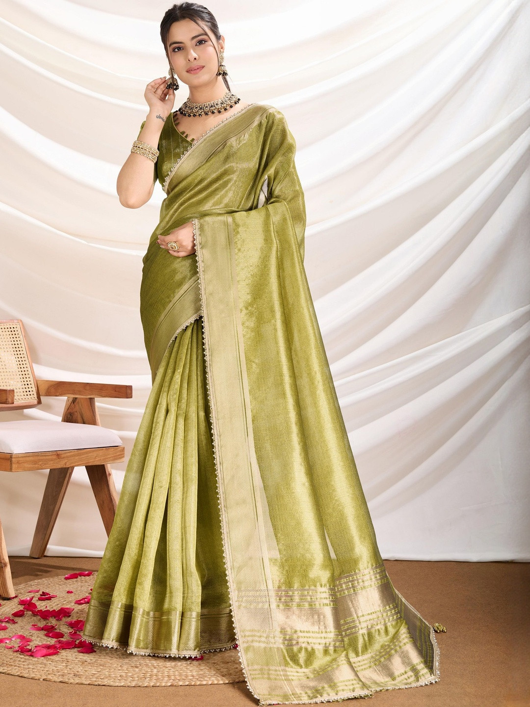 Smart Stree Woven Design Pure Linen Heavy Work Saree