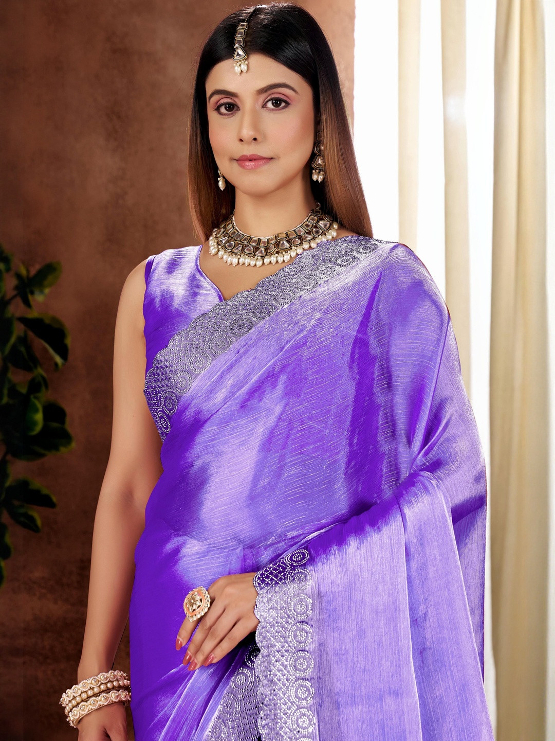 Women Luxury Glow and Premium Jimmy Choo Saree with Classic Border Work Work Saree