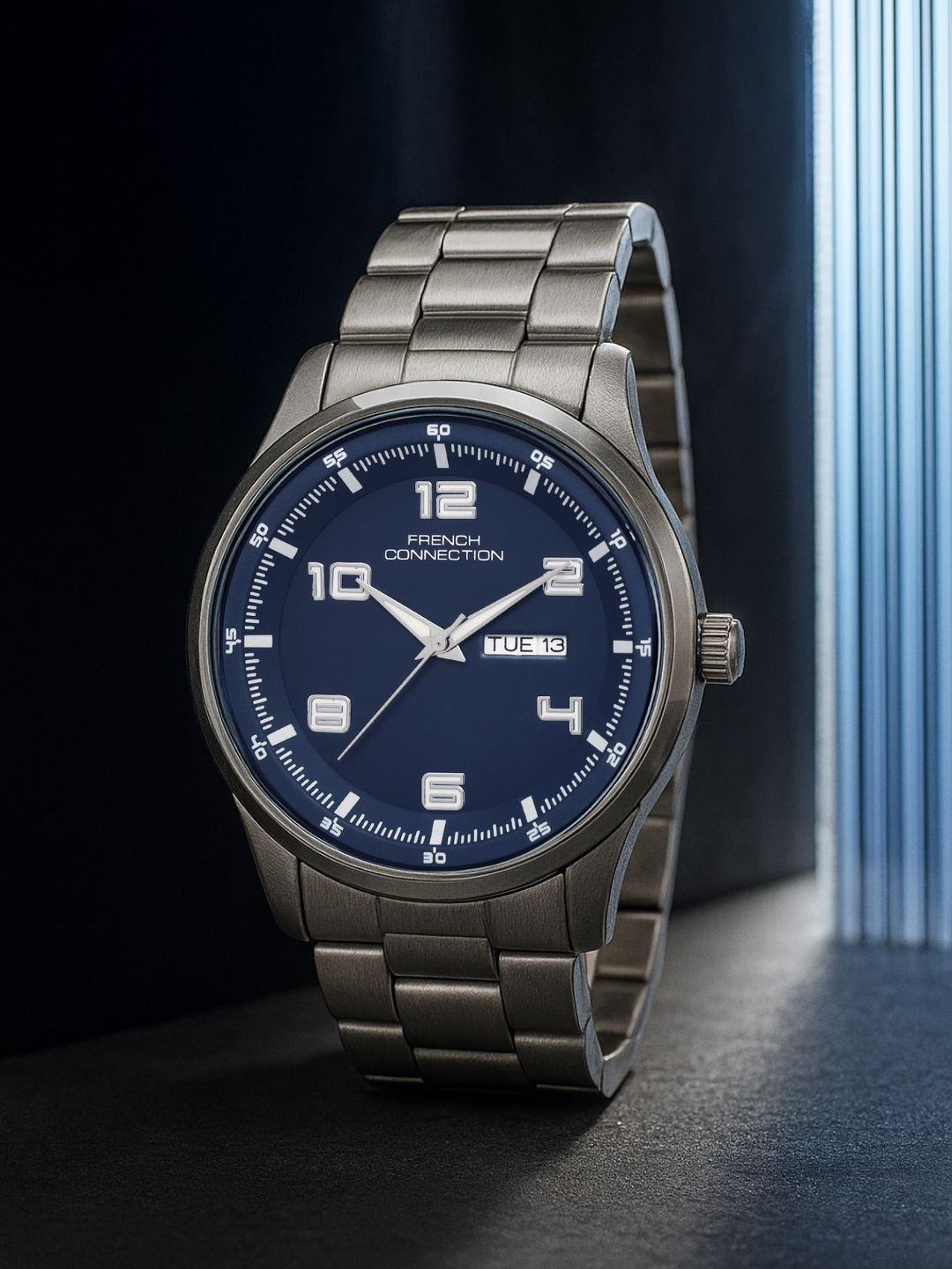 French Connection Men Stainless Steel Blue Sunray Round Dial Analogue Watch FCN0171BM