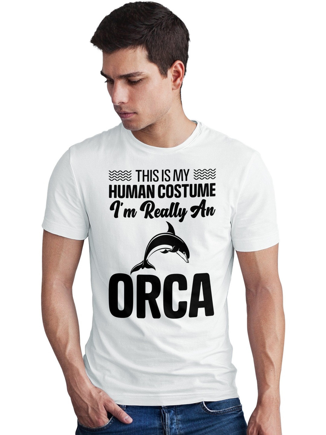 Seekbuylove Men Orca Costume Printed Round Neck Short Sleeves Bio Finish Cotton T-shirt