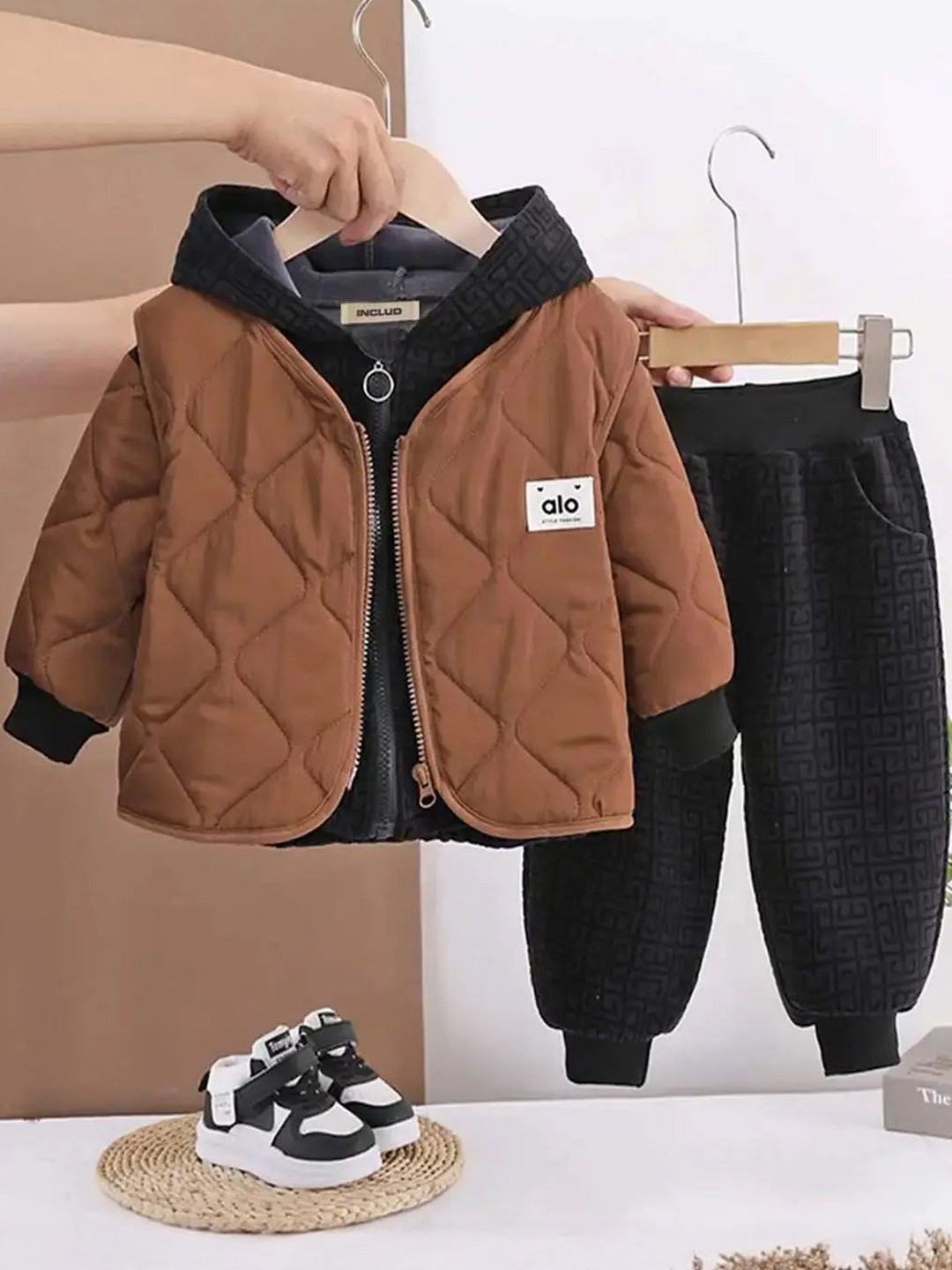 INCLUD Boys Quilted Vest With Hodded Zipper Jacket & Joggers