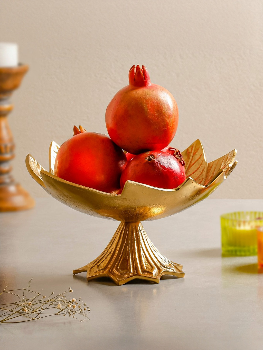 CASA DECOR Gold-Toned Floral Aluminium Serving Tray