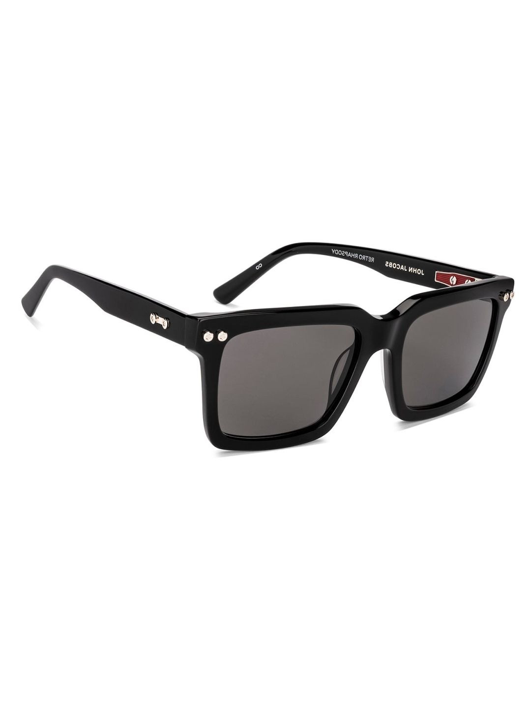 John Jacobs Unisex Grey Lens & Black Square Sunglasses with Polarised and UV Protected