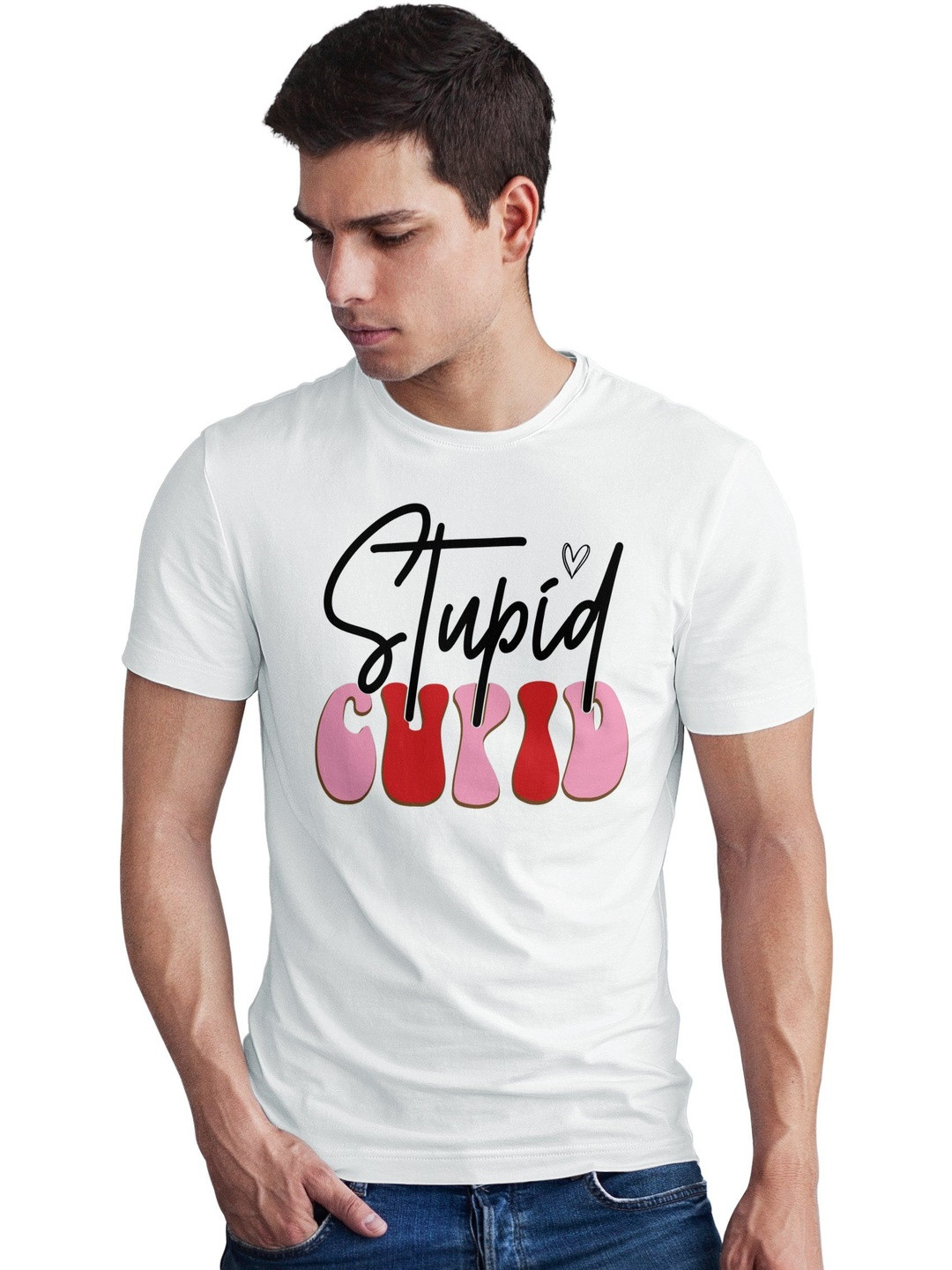 Seekbuylove Men Stupid Cupid Printed Bio Finish Regular Fit T-shirt