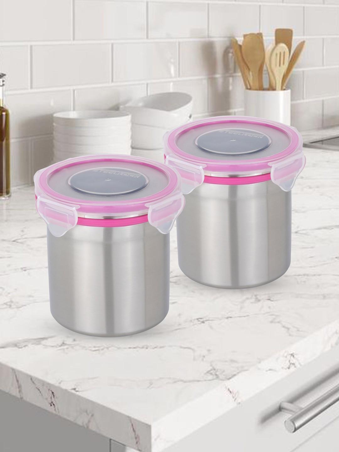 STEELLOCK Silver-Toned 2 Pieces Stainless Steel Air Tight Containers With Lid-500ml each