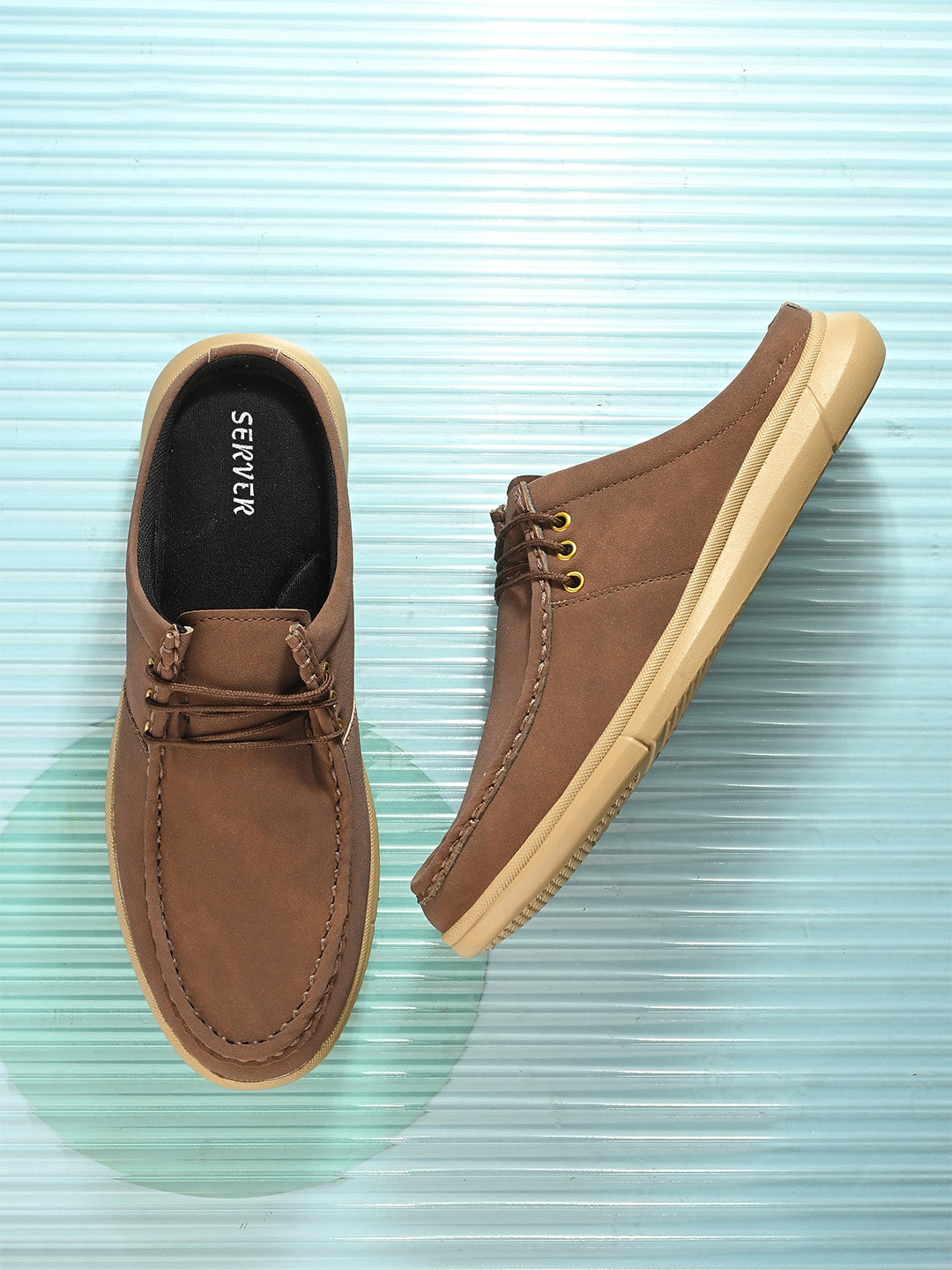 SERVER Men Lightweight Round Toe Lace-Ups Mule Sneakers