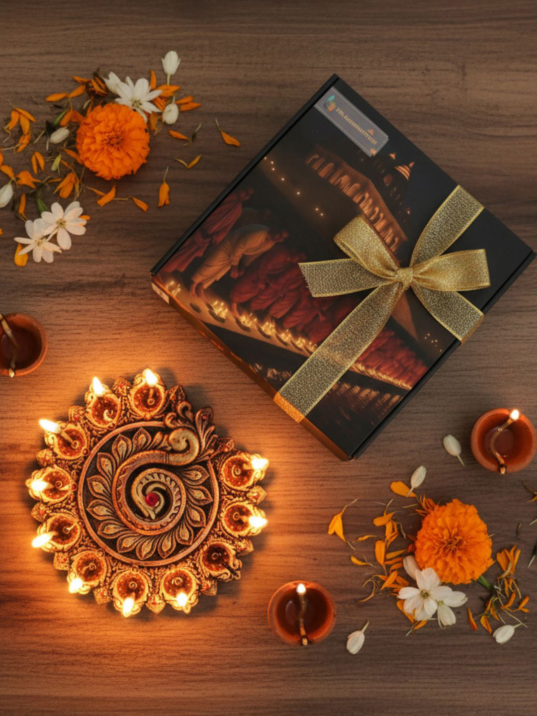 The handicraftian Bronze-Coloured & Yellow Textured Diya Plate