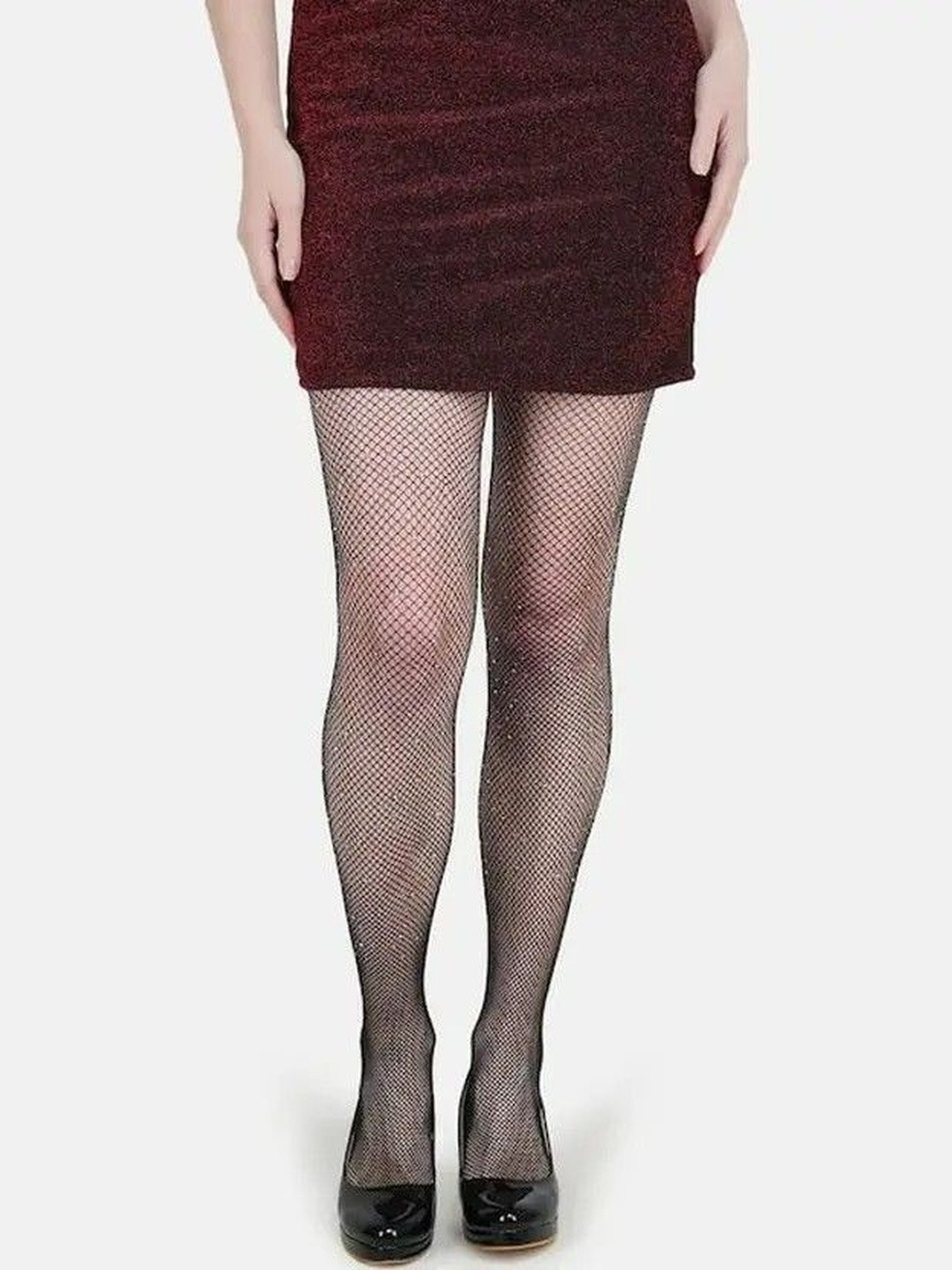 OGIMI- Ohh Give me Women Self Design Fishnet Diamond Thigh Sheered Stockings