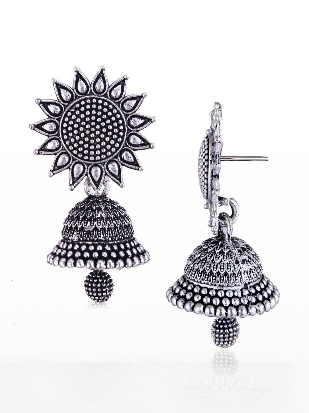 Sangria Women Set Of 6 Silver Plated Oxidized Jhumka Earrings