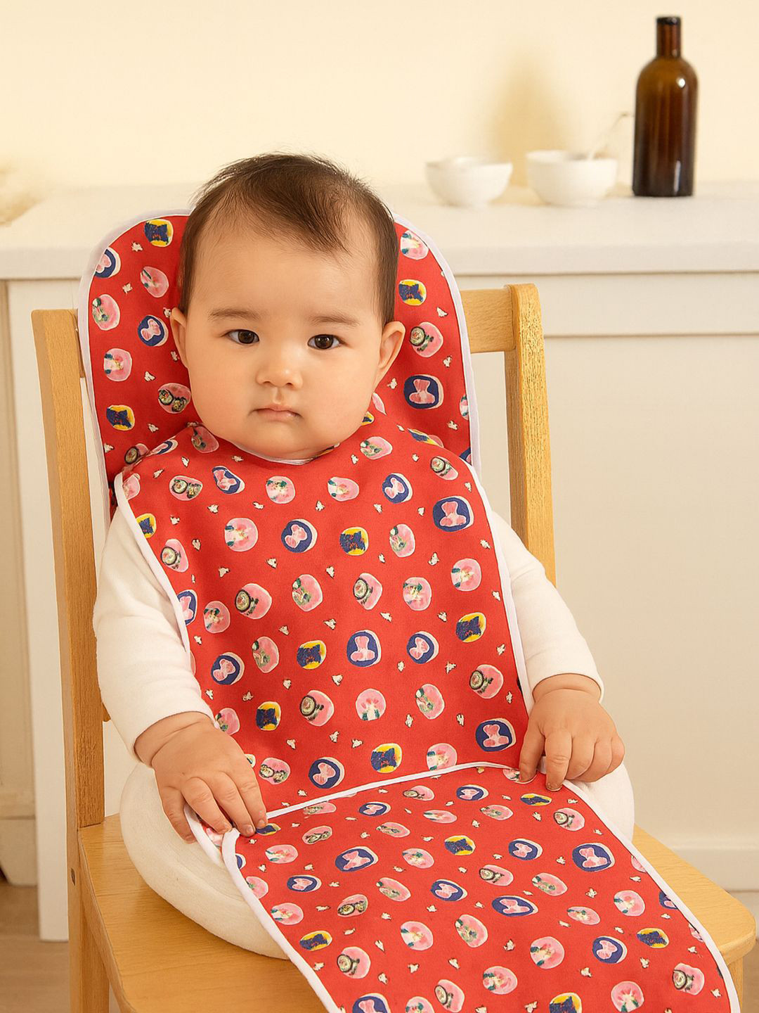 Kuber Industries Infants Red & Blue Printed Cotton Waterproof Bib with Food Mat