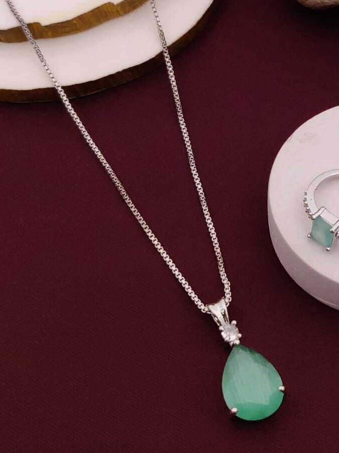 Laksh Enterprise Sterling Silver-Plated Green Chalcedony Necklace