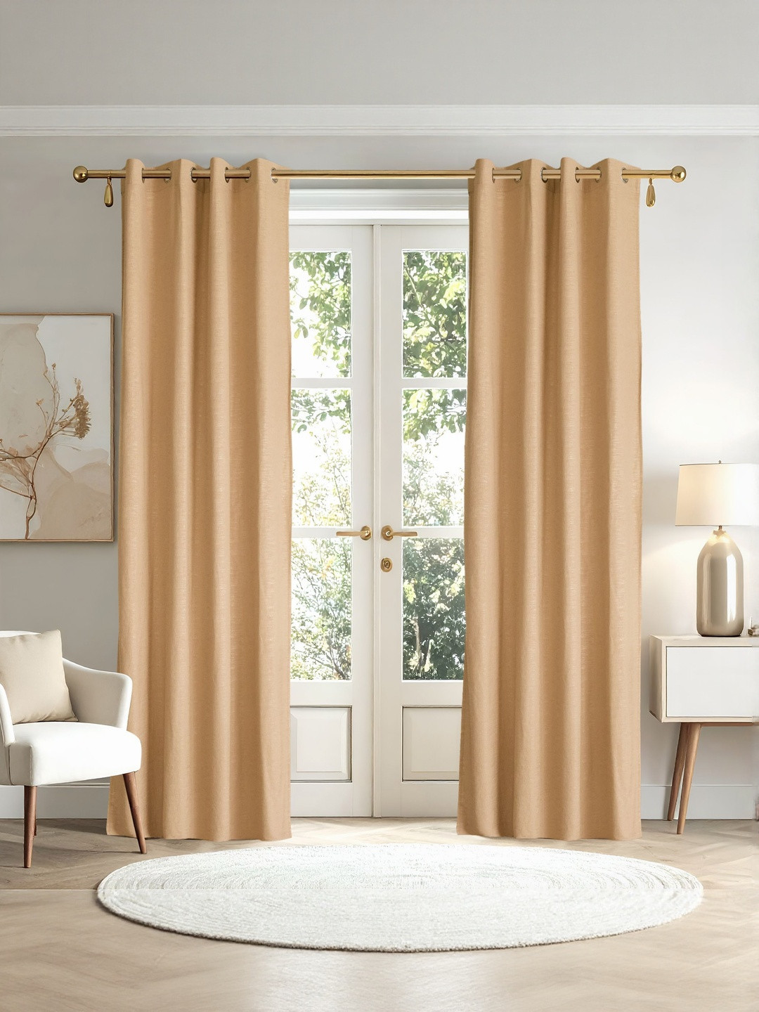 Home Centre Glimmer Marison Brown 2 Pieces Self Design Door Curtains