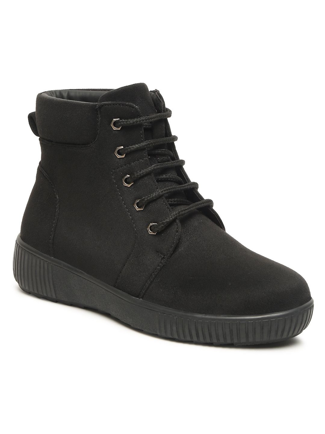THE BOOT FACTORY Women Solid Laceup Round-Toe Regular Boots