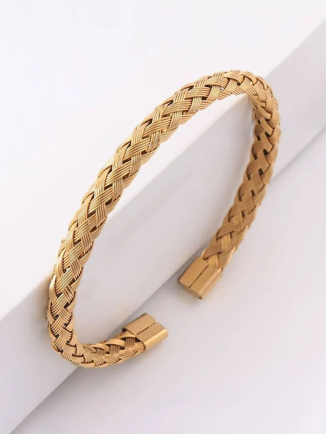 FIMBUL Unisex Antique Gold-Plated Textured Open Cuff Bracelet