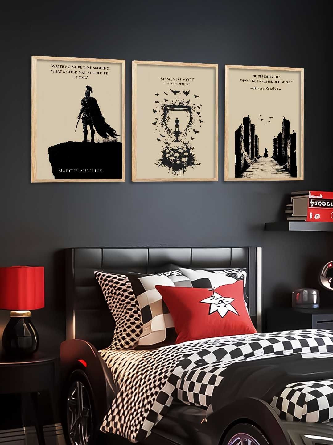 Kotart Brown & Beige 3 Pieces Philosophy Printed Wooden Wall Arts