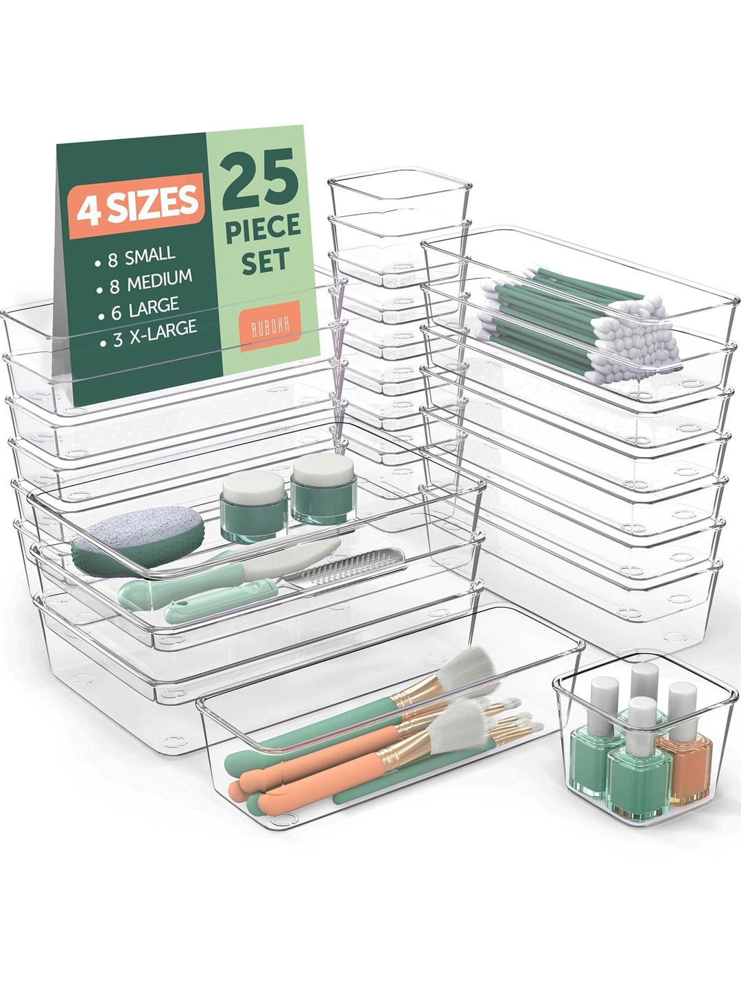 HOMIXO Transparent 25 Pieces Super Strong Multi-Utility Organisers