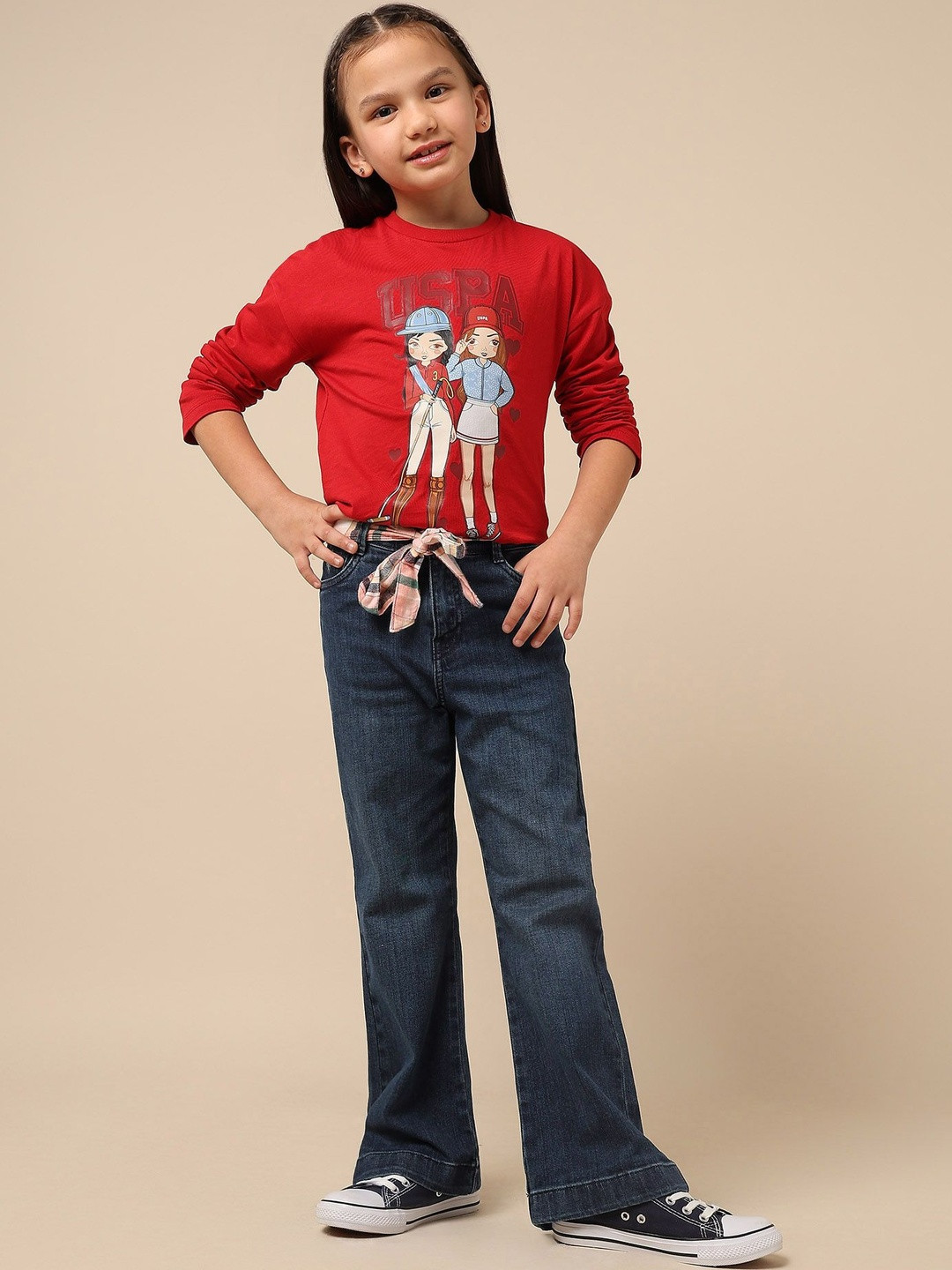 U.S. Polo Assn. Kids Girls Mid-Rise Stretchable Bootcut Jeans