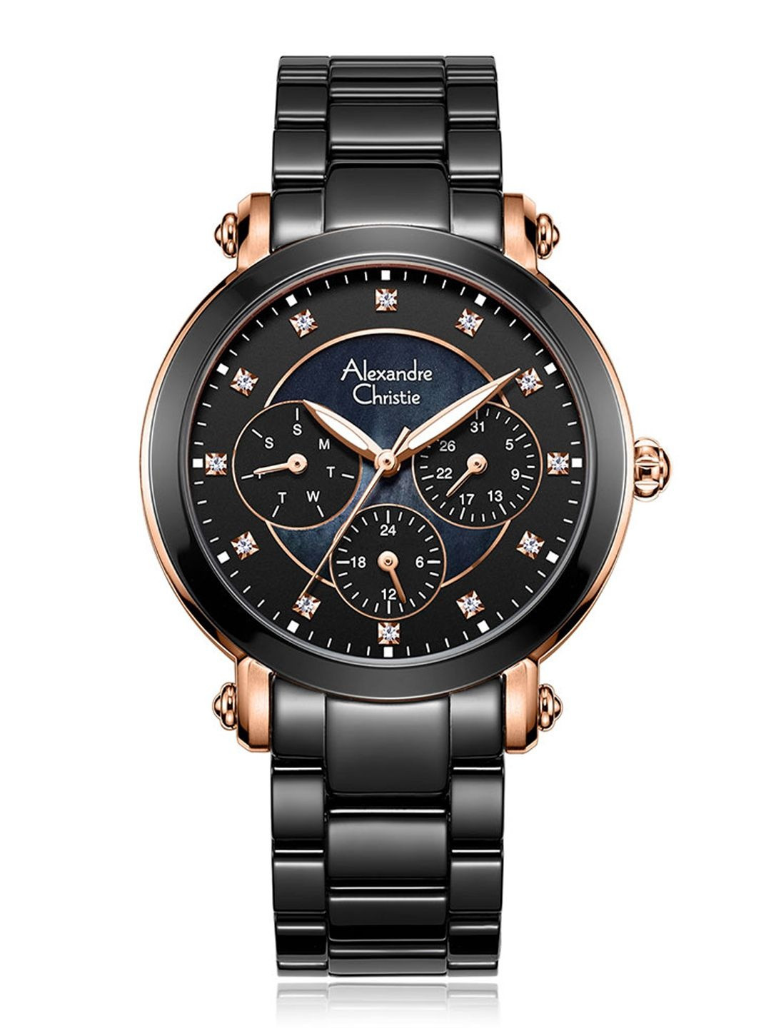 Alexandre Christie Women Embellished Dial & Ceramic Straps Watch 2377BFBRGBA