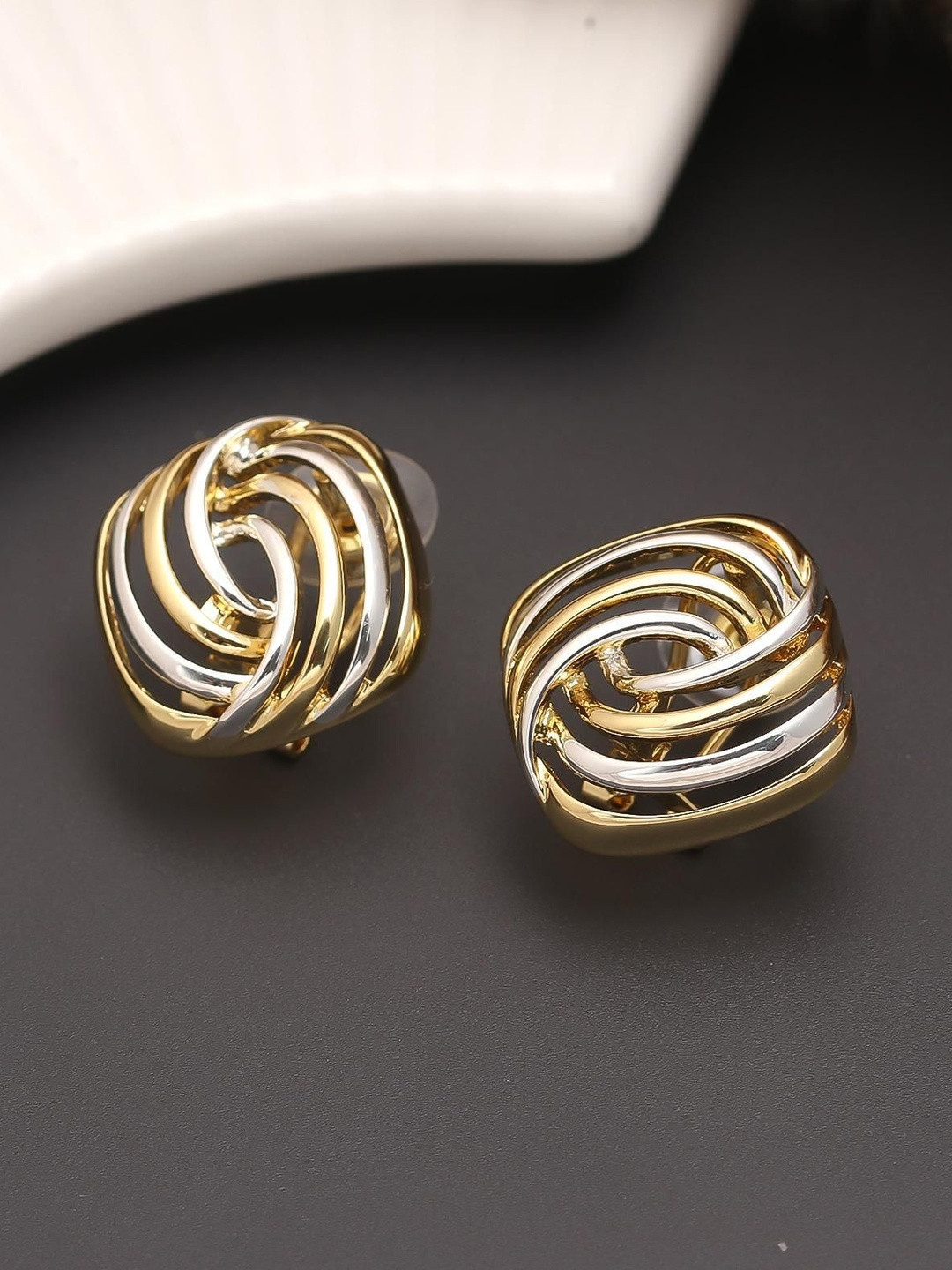 MAHTTAB Geometric Studs Earrings With Post and Back Closure