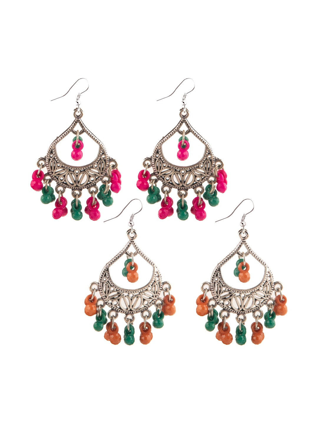 Creative Women Set Of 2 Silver-Plated Drop Earrings