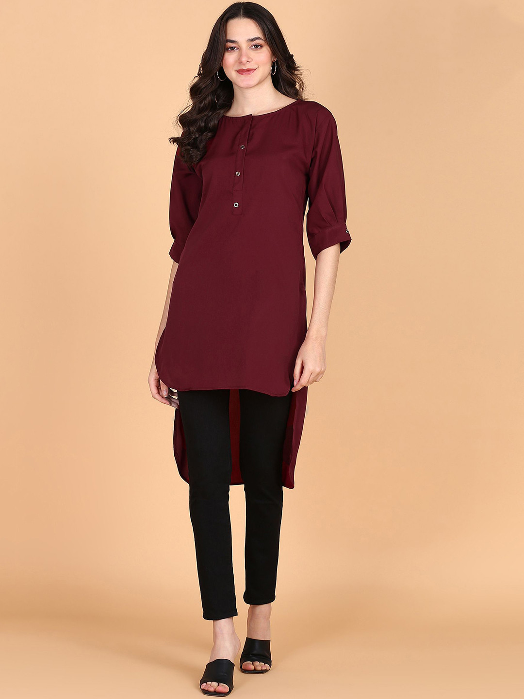 Aiza Collection Roll-Up Sleeves High-Low Pathani Kurta