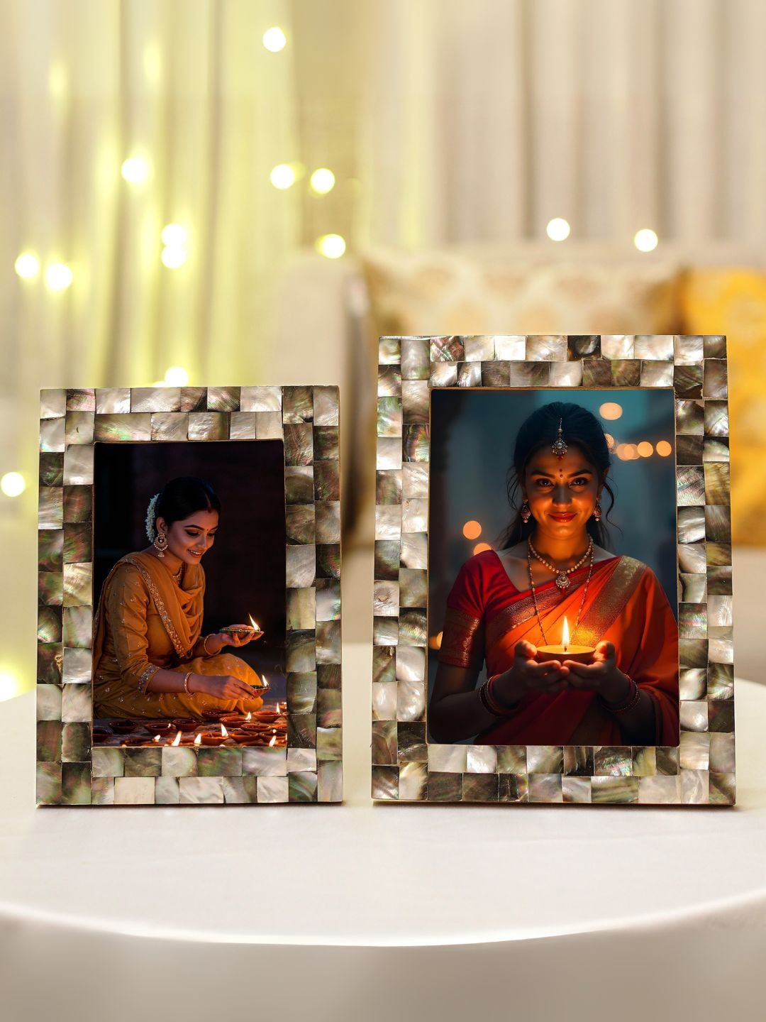 BEHOMA Black Mother of Pearl Table-Top 4x6 & 5x7 Photo Frame