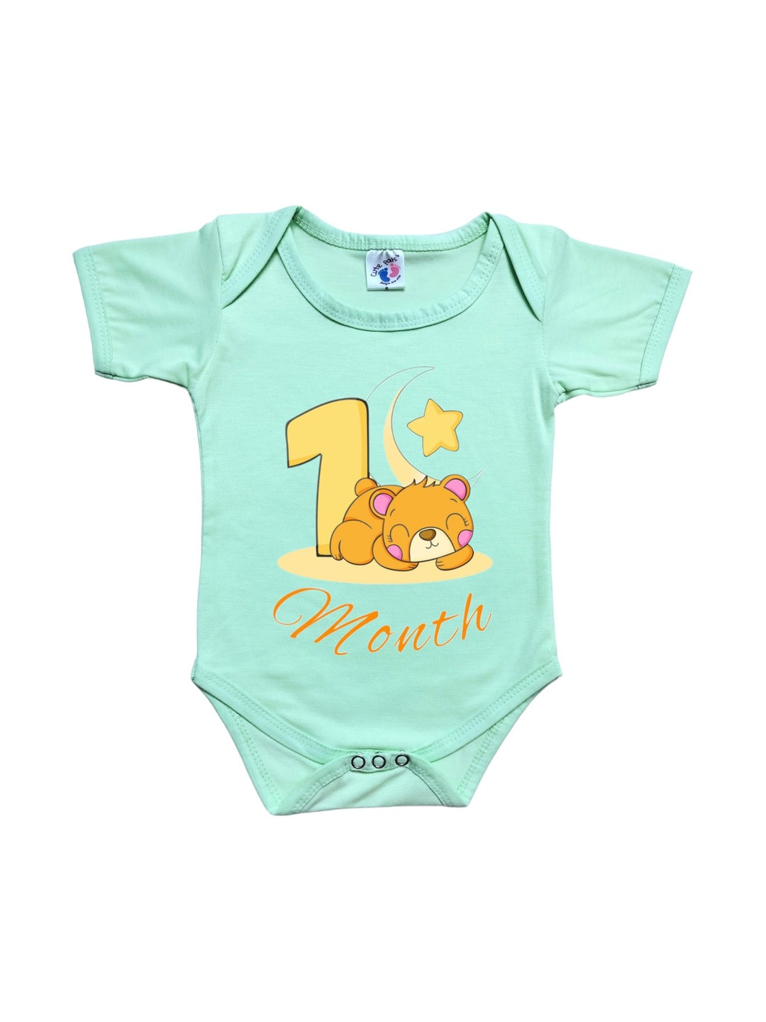 Cute Pals Kids Monthly Milestone One Month Birthday Printed Cotton Envelope Neck Bodysuit