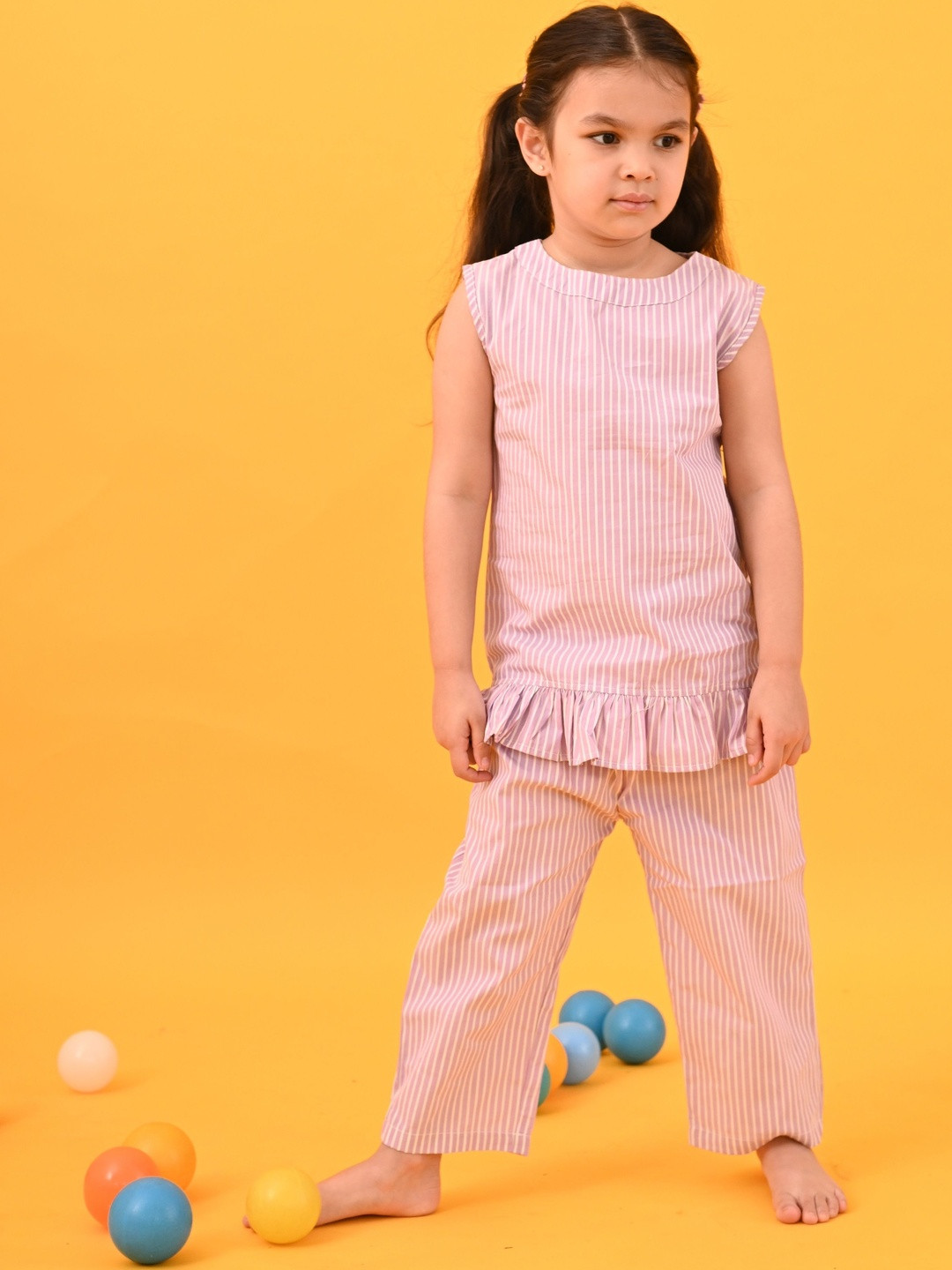 Puddle Fashion Girls Striped Sleeveless Round Neck Top With Trousers Co-Ords