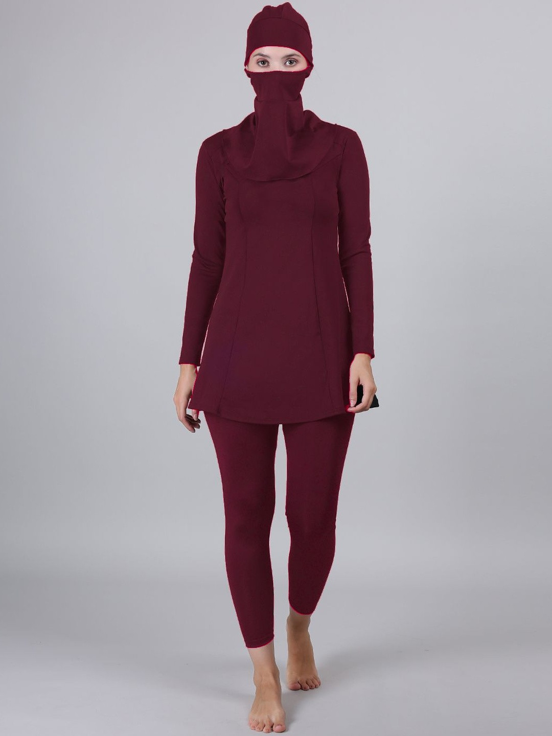 MEGASKA Women Round Neck Swim Set With Hijab Cap