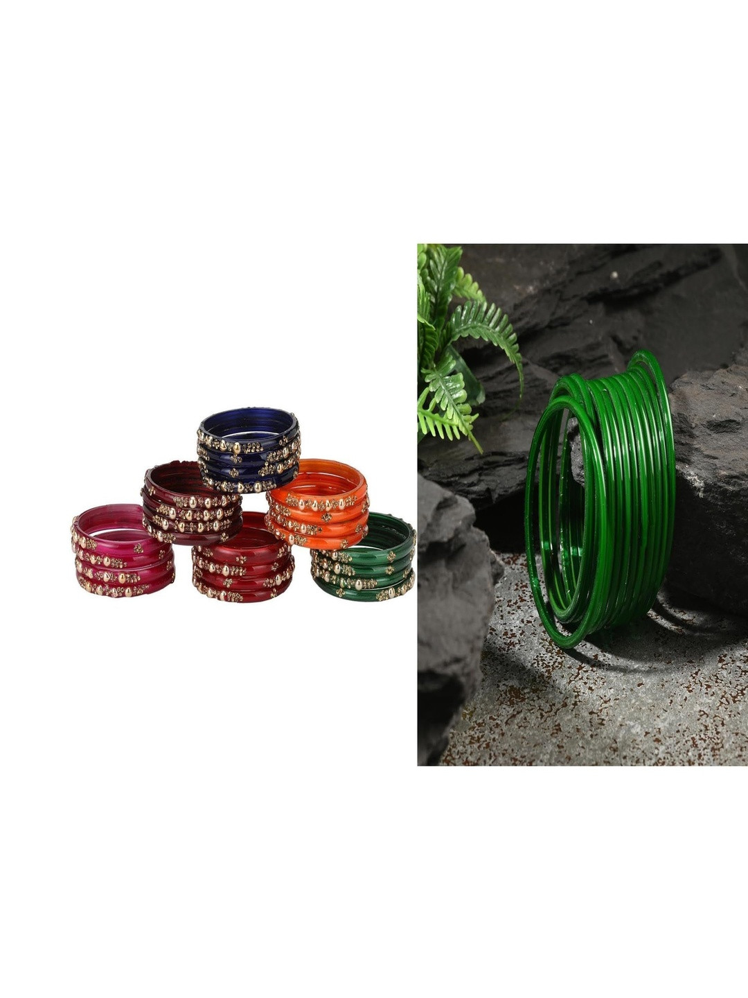 SOMIL Women Set Of 7 Multicolor & Green Stones And Beads Studded Bangles