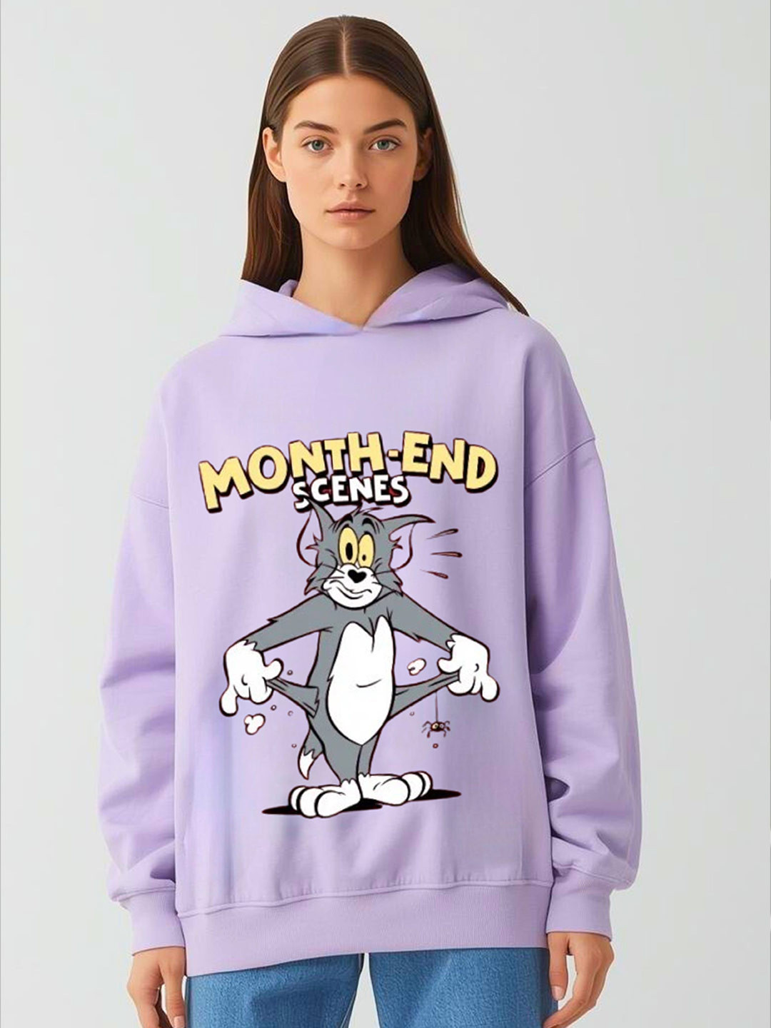 RAYACLOSET Tom Graphic Printed Hooded Oversized Pullover Sweatshirt