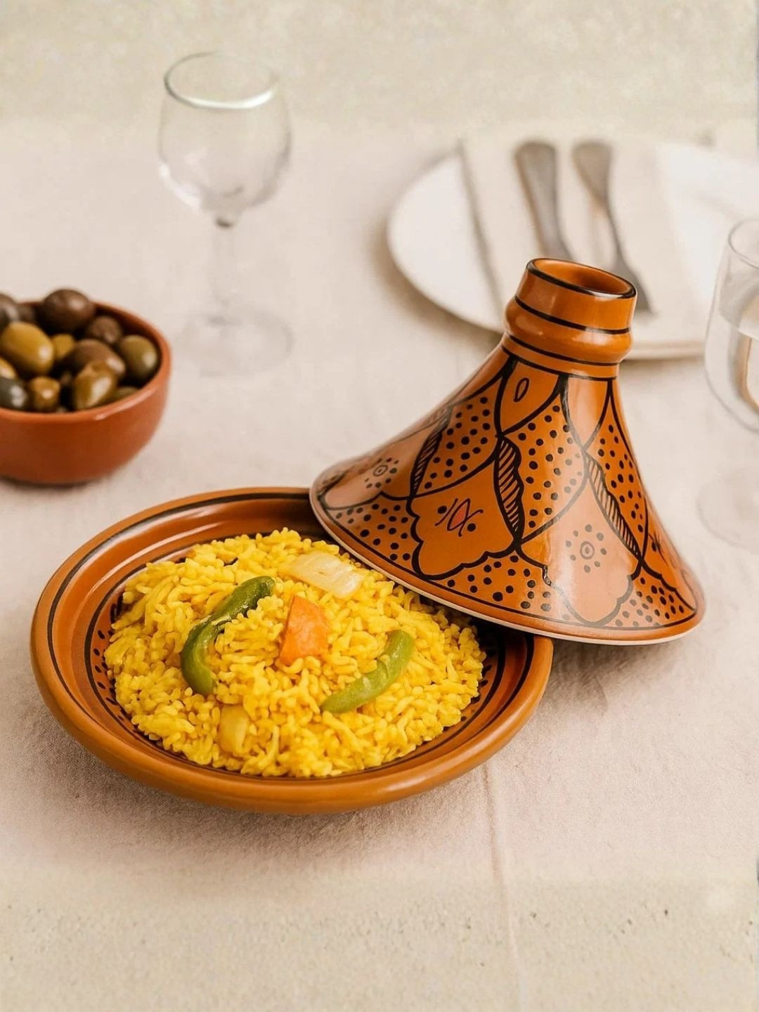 SMOKEY COCKTAIL Brown & Black Printed Tagine Handcrafted Ceramic Food Platter