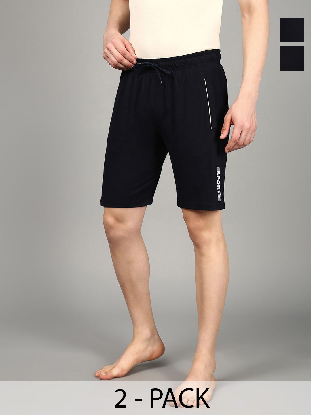 The Roadster Lifestyle Co Men Pack Of 2 Cotton Sinker Mid-Rise Lounge Shorts