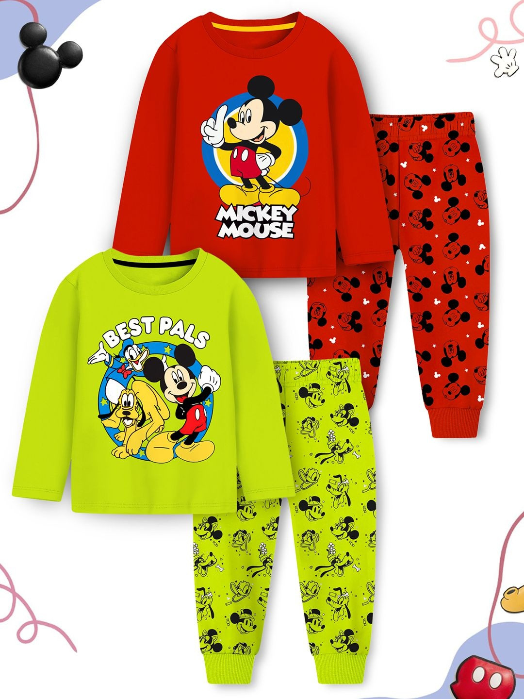 YK Disney Kids Cartoon Characters Printed T-shirt With Pyjamas