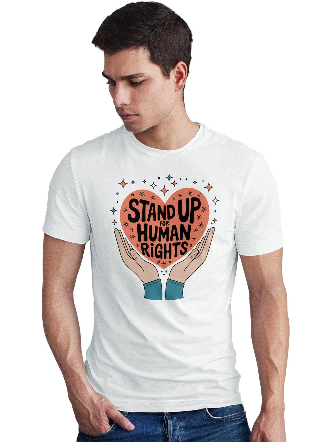 Seekbuylove Men Stand Up For Human Rights Printed Bio Finish Regular Fit T-shirt