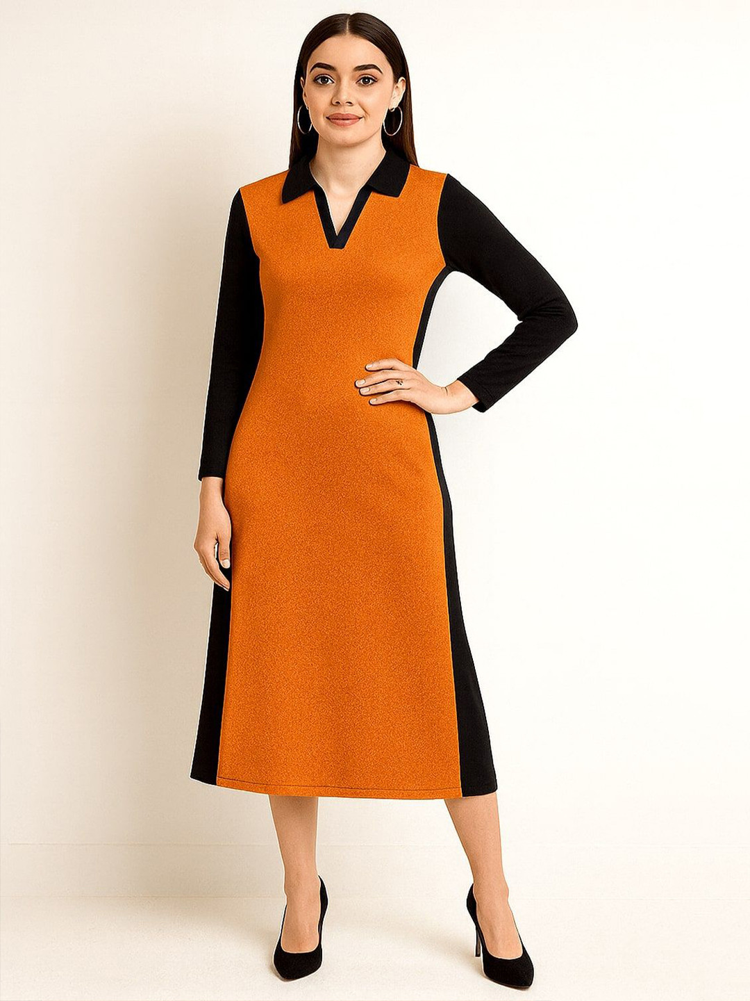 GAB Colourblocked A-Line Midi Dress