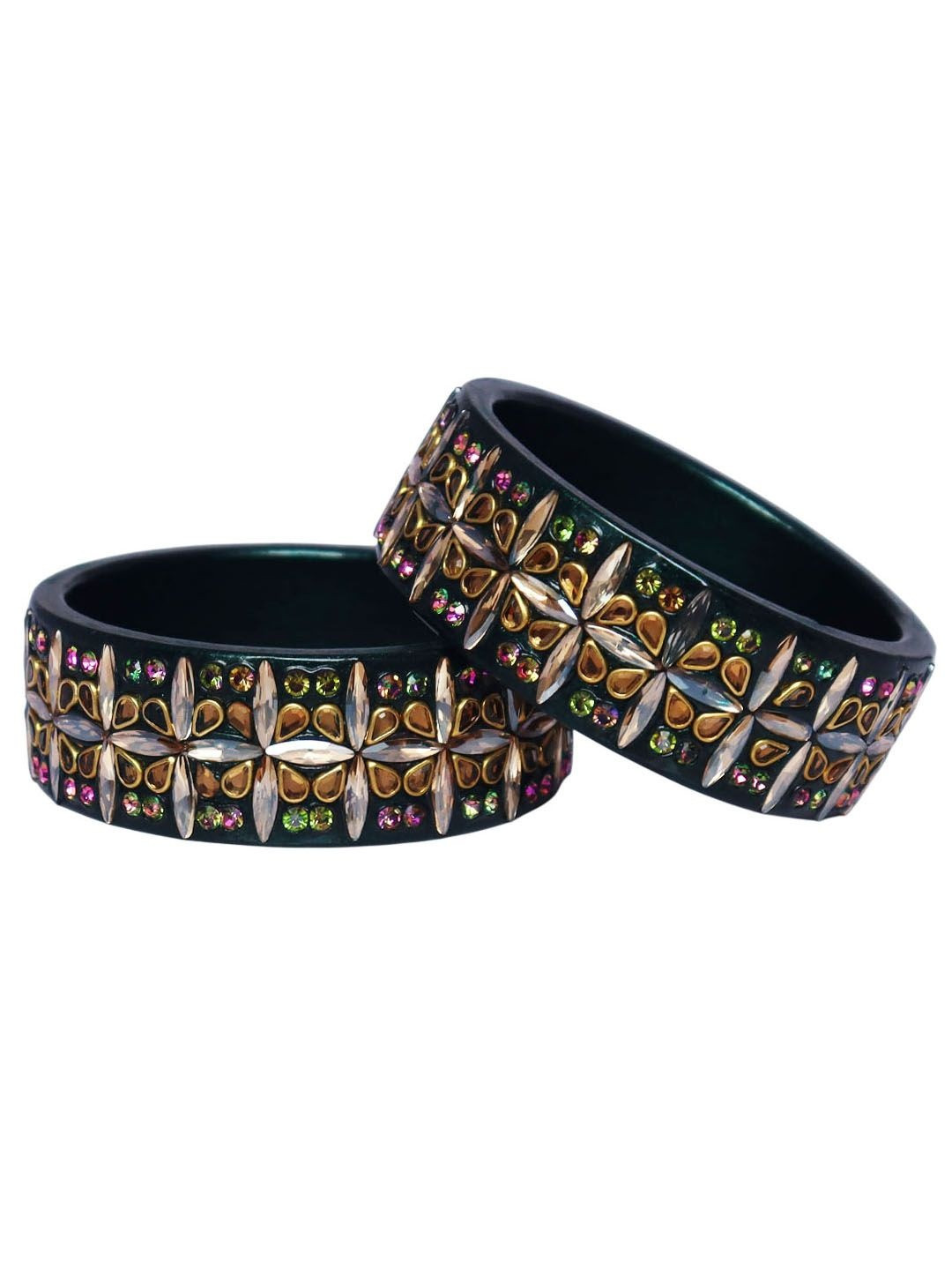 TAJ BRIDAL STORE Dark Green Lac Kada Bangles