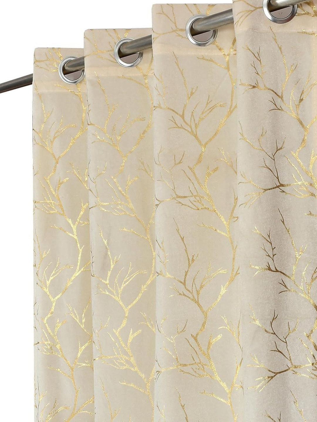 Aura Cream-Coloured & Gold-Toned Room Darkening Long Door Curtains